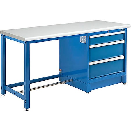 Global Industrial 72W x 30D Modular Workbench with 3 Drawers, ESD Laminate Safety Edge, Blue 711180